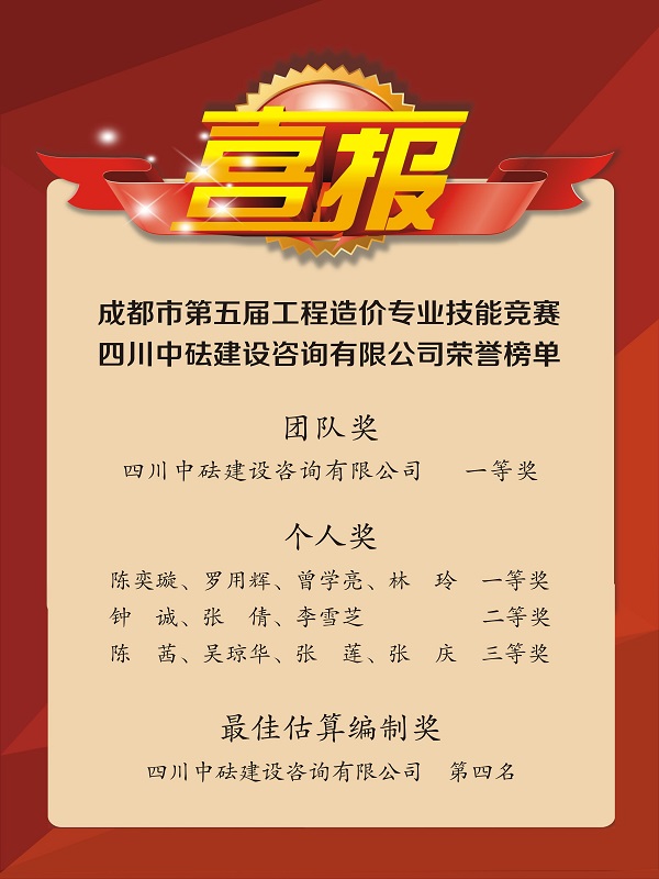 再傳捷報！戮力同心，我司斬獲成都市第五屆工程造價專業(yè)技能競賽多項榮譽